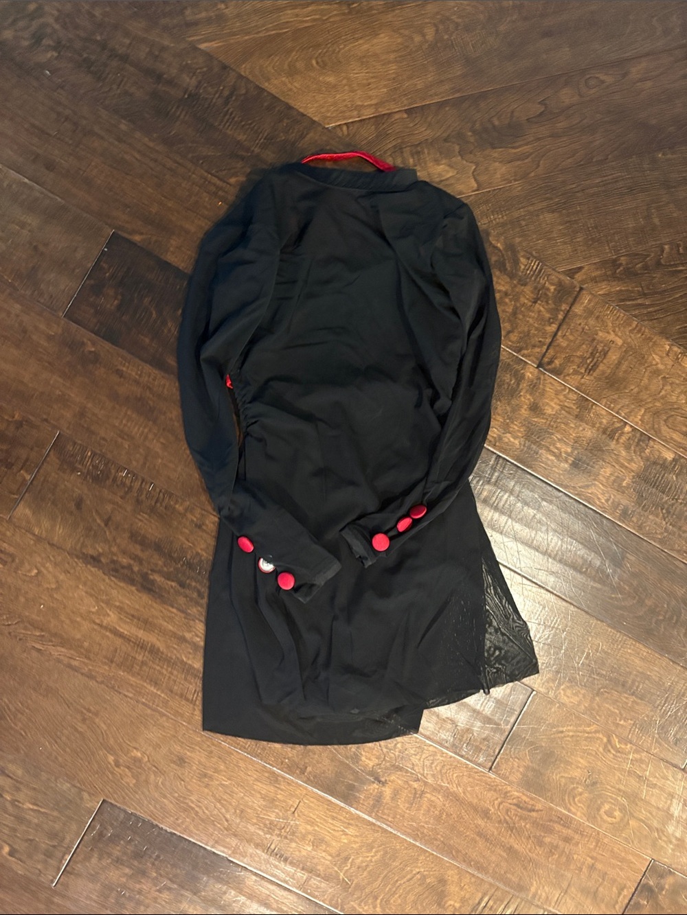 Black dance costume with Red Button Accents